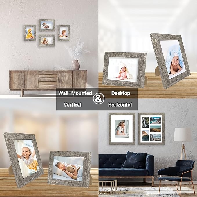 8x10 Picture Frame Set of 4, High Definition Glass Distressed Moss Green Frame - Image 5