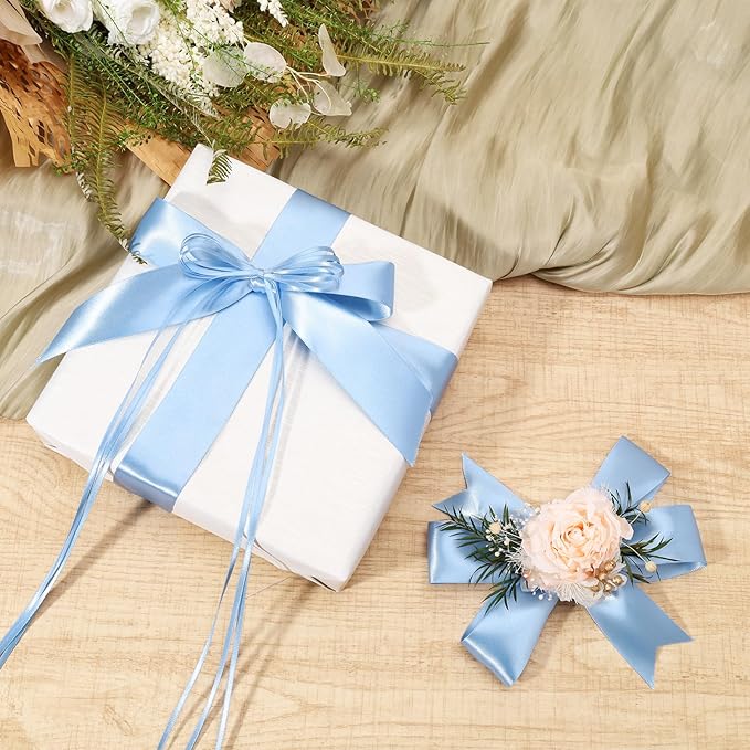 LaRibbons Light Blue Satin Ribbon 1 1/2 Inch 25 Yards Luxury Double Faced Blue - Image 2