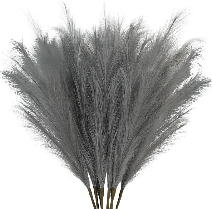 35" Faux Pampas Grass Decor Grey by ObbsieDirect