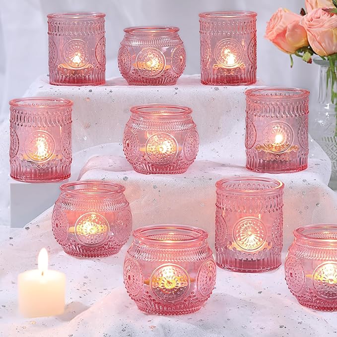 DARJEN 12Pcs Pink Votive Candle Holders by DARJEN