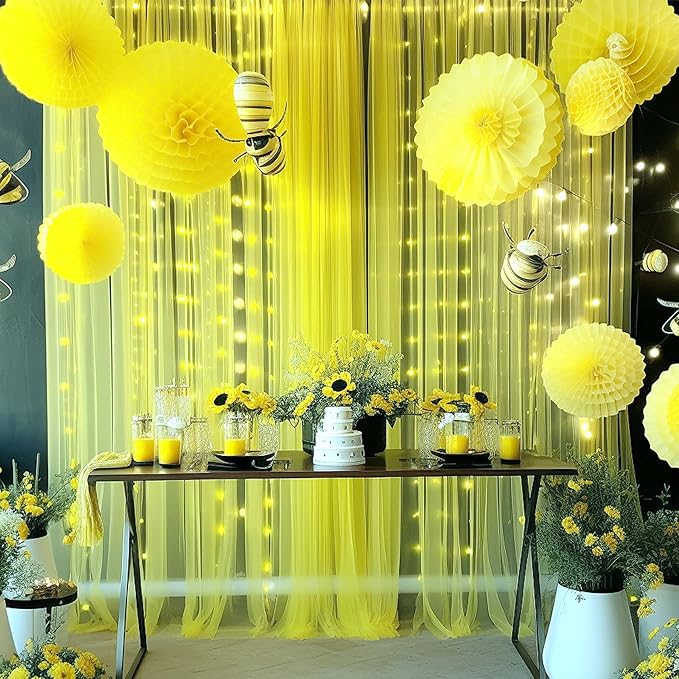 Yellow Sheer Tulle Backdrop Curtains - Image 3