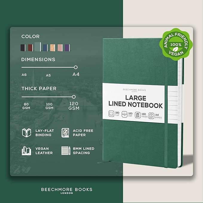 BEECHMORE BOOKS Lined Journal Notebook, 8.5 x 11.5 inch, A4 160 Lined Pages - Image 2