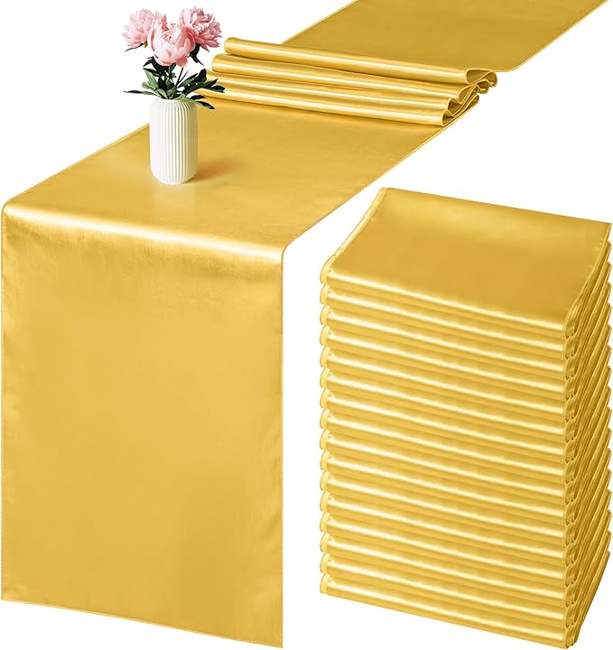 Aneco 16 Pack Satin Table Runner 12 x 108 Inch Gold Long Wedding Satin Silk by Aneco
