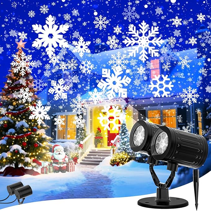 Christmas Snowflake Projector Lights Outdoor, 2025 Upgraded Double Head by AKSDA