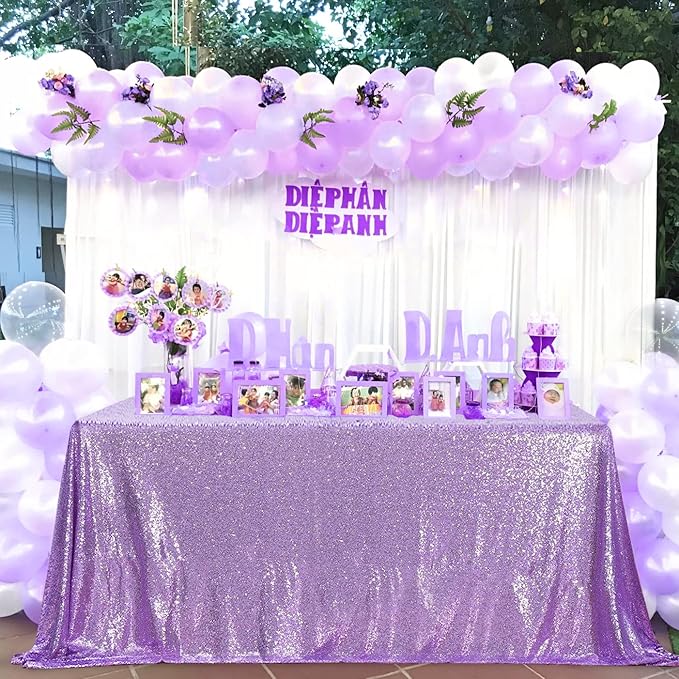 QueenDream Tablecloth 90x156 Rectangle Sequin Tablecloth Lavender Wedding Table - Image 7