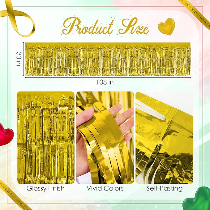 3 Pack Red Green Gold Table Skirts, 29x108" Metallic Foil Tinsel Fringe Table - Image 3