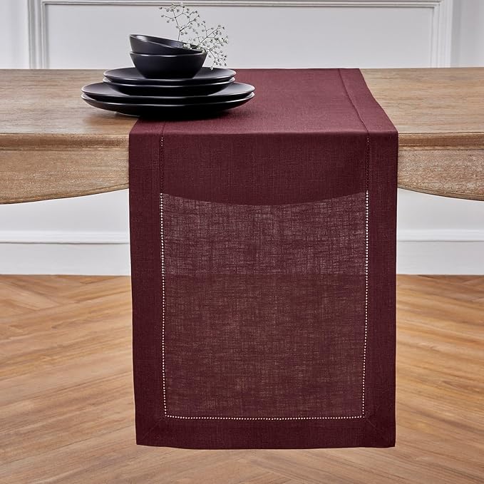 Solino Home Linen Burgundy Table Runner 120 Inches Long by SolinoHome