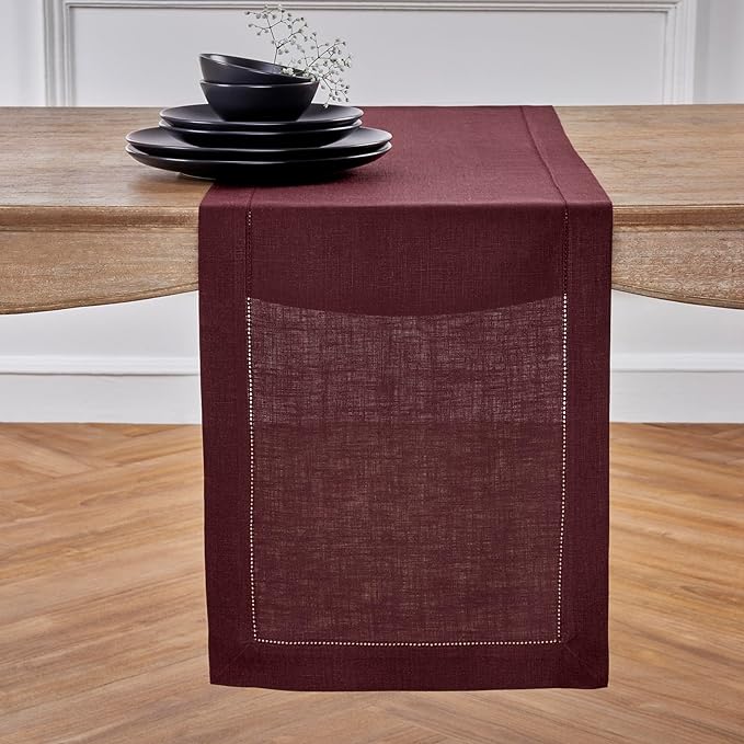 Solino Home Linen Burgundy Table Runner 72 Inches Long by SolinoHome