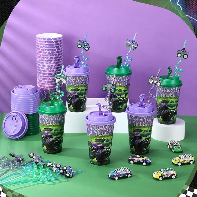 Yungyan 36 Sets Green Purple Monster Truck Party Favors Goodie Cups - Image 5