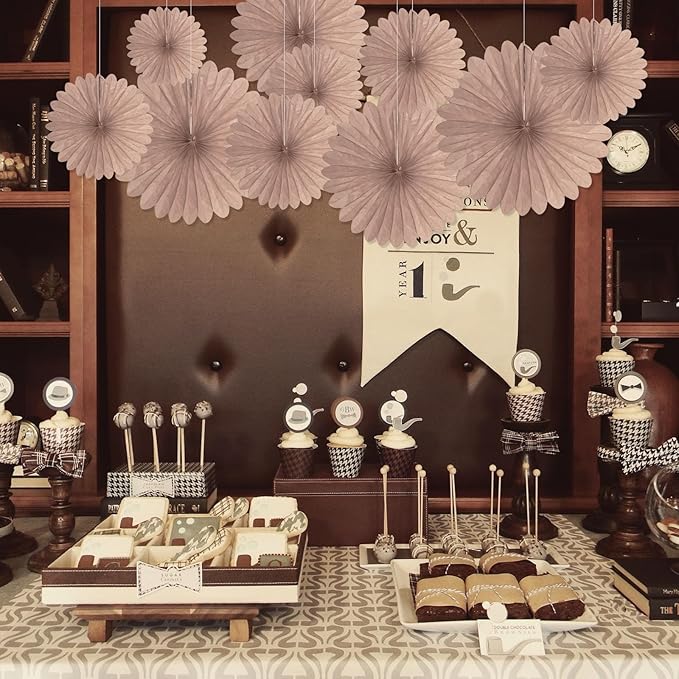 20 Pcs Brown Hanging Paper Fan, Hanging Honeycomb Round Paper Fans - Image 5