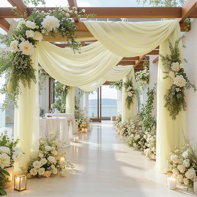 2 Panels Wedding Arch Draping Fabric Ivory Sheer Backdrop Curtain Arch Drape - Image 2