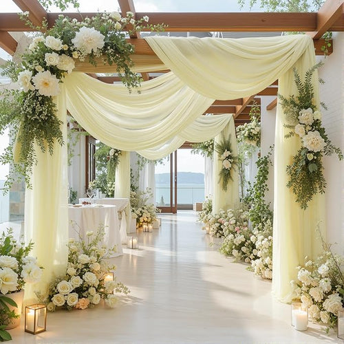 1 Panels Wedding Arch Draping Fabric Ivory Sheer Backdrop Curtain Arch Drape - Image 2