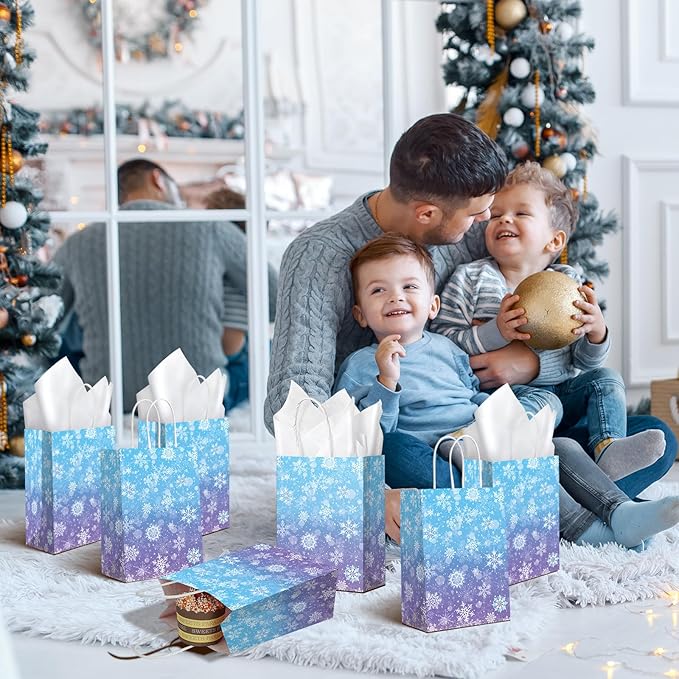 24 Pcs Winter Snowflake Gift Bags, Holiday Kraft Paper Party Favor Bags - Image 6