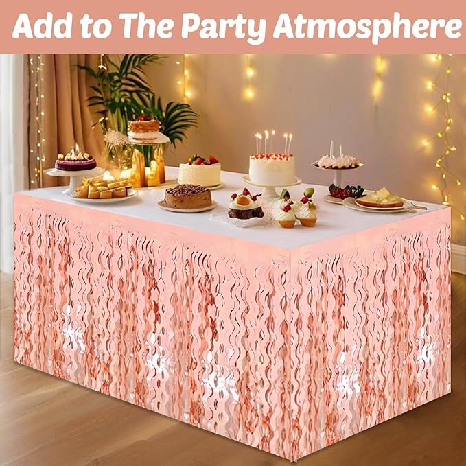 6 Pack 29x108 Inch Rose Gold Wave Foil Fringe Table Skirts Metallic Banner - Image 4