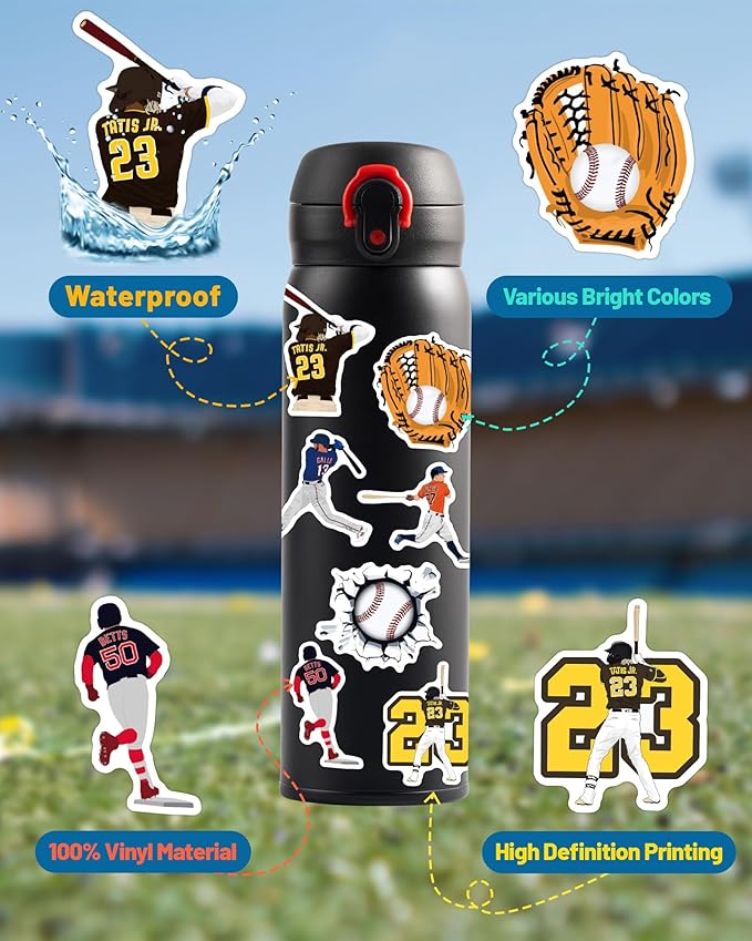 100 Pcs Sport Stickers for Kids, Baseball Water Bottle Stickers, Vinyl - Image 4