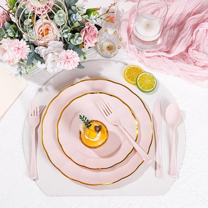 Supernal 300 Pieces Pink Plastic Silverware Heavy Duty Disposable Silverware - Image 6