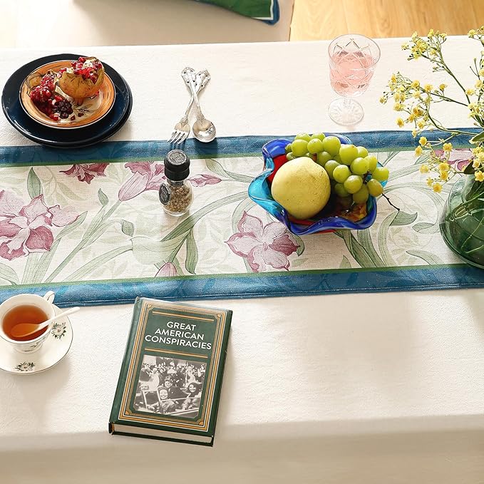 patdrea Designer Elegant Bright Linen Table Runner 87 Inch Long, Mauve Iris - Image 6