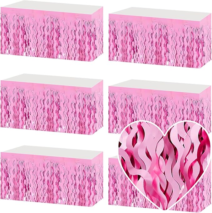 6 Pack 29x108 Inch Pink Wave Foil Fringe Table Skirts Metallic Banner by Mebiornt