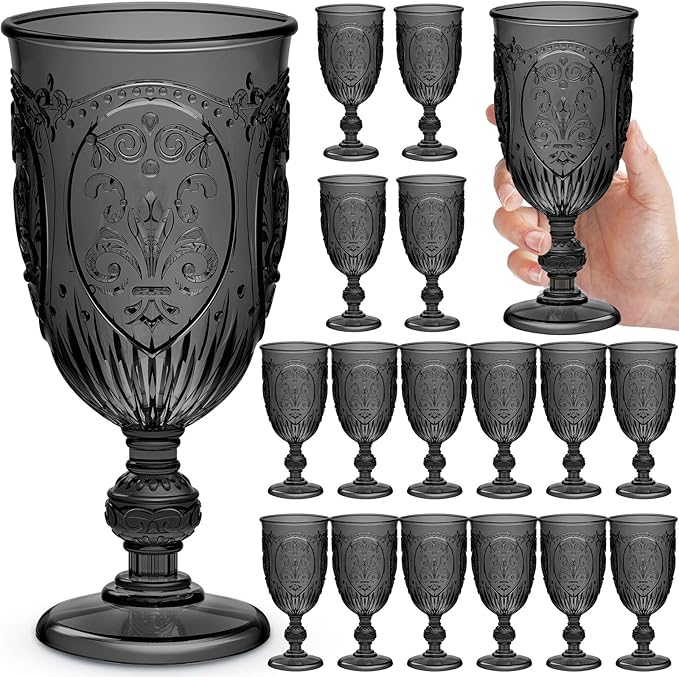 18 Pack Plastic Goblets 10oz Upgrade Vintage Water Goblet Plastic Wine Glasses by Wiwiqing