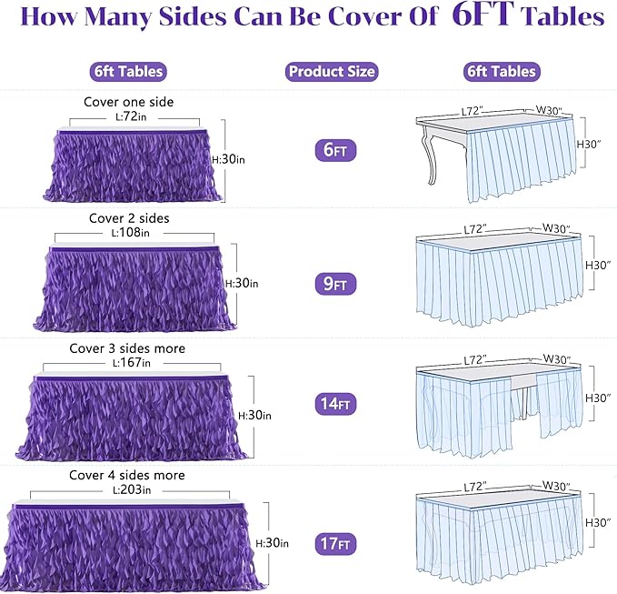 Partisky Mermaid Purple Tulle Curly Willow Table Skirt - Image 7