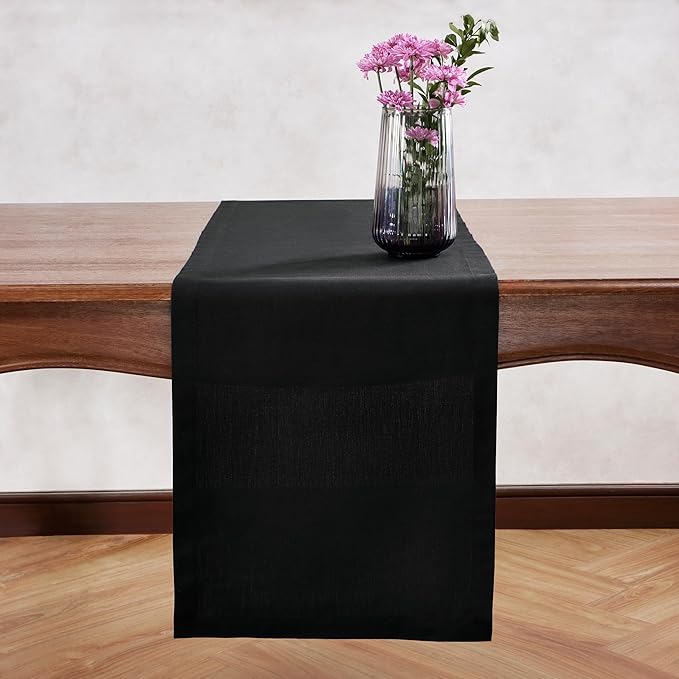 Cotton Linen Table Runner 36 Inches – Small Black Coffee Table Runner 14 x 36 by HomeEkaa