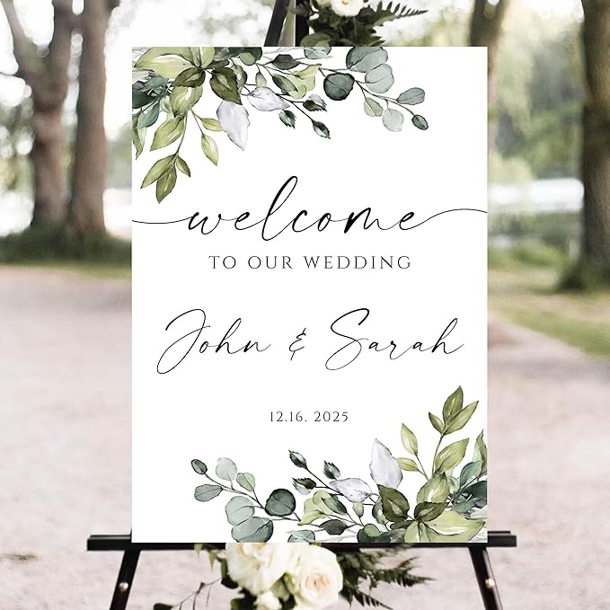 Personalized Wedding Welcome Sign, 18 inches x 12, Vintage Style, Waterproof PVC by Unknown