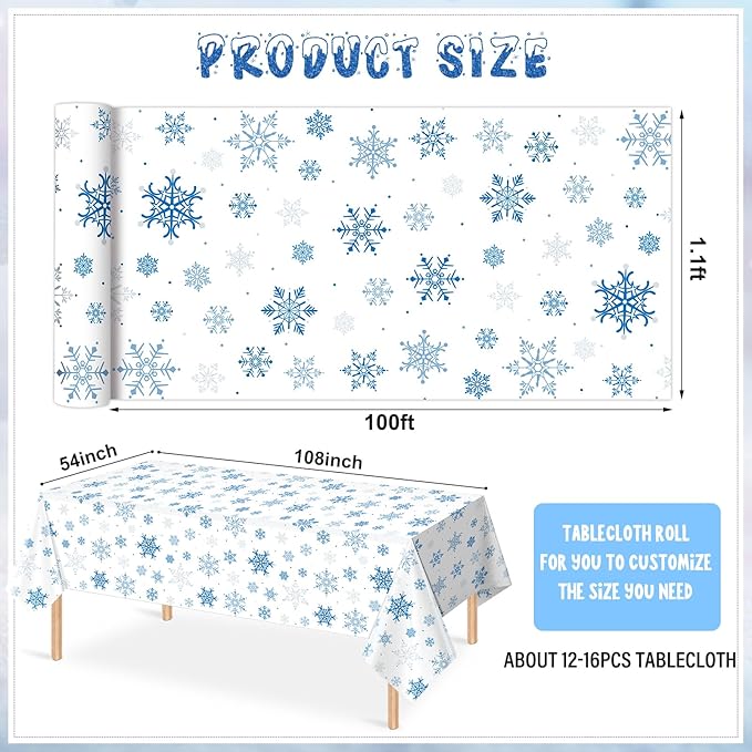 4.5x100 Feet Roll of Christmas Plastic Tablecloth Decorations, Disposable White - Image 2