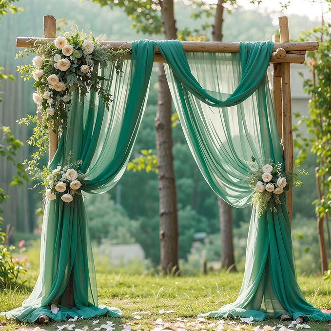 Wedding Arch Draping Fabric, 1 Panel 18FT Emerald Green Sheer Chiffon Curtain - Image 4