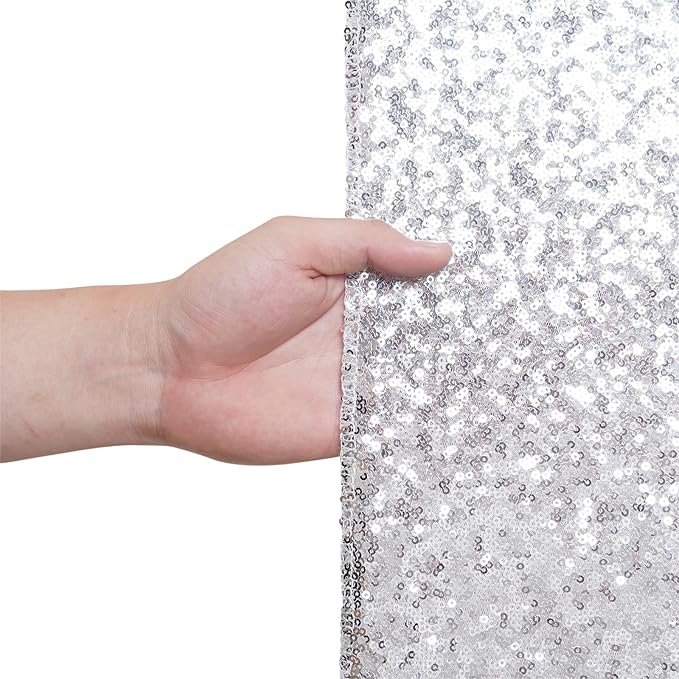 Eternal Beauty Silver Sequin Backdrop, 4x7 Ft Glitter Background Curtains - Image 5