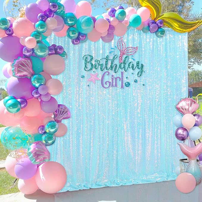 Blue Iridescent Sequin Backdrop Curtain 7ft x 7ft Glitter Photo Booth Backdrop - Image 5