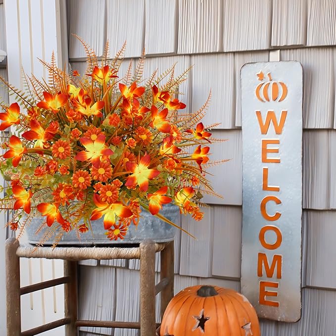 16Pcs Artificial Fall Flowers Outdoor Fake Fall Plants UV Resistant Autumn - Image 7