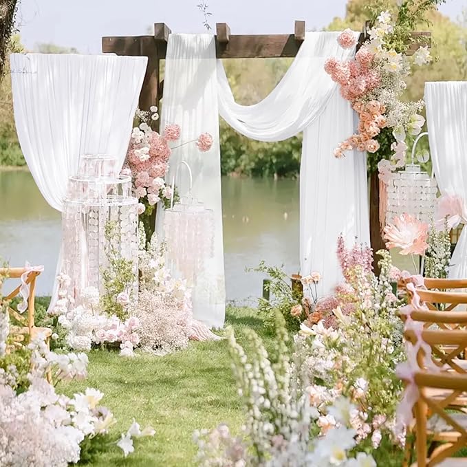 VOK White Wedding Arch Draping Fabric 29in x 18Ft 4 Panels Sheer Chiffon - Image 3