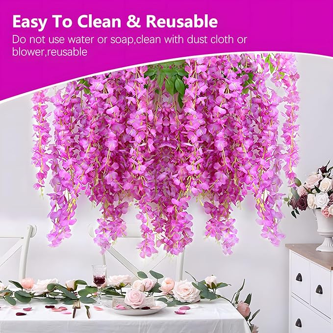 24 Pack Purple Red Wisteria Hanging Flowers, 3.4 Ft Fake Hanging Flowers - Image 5