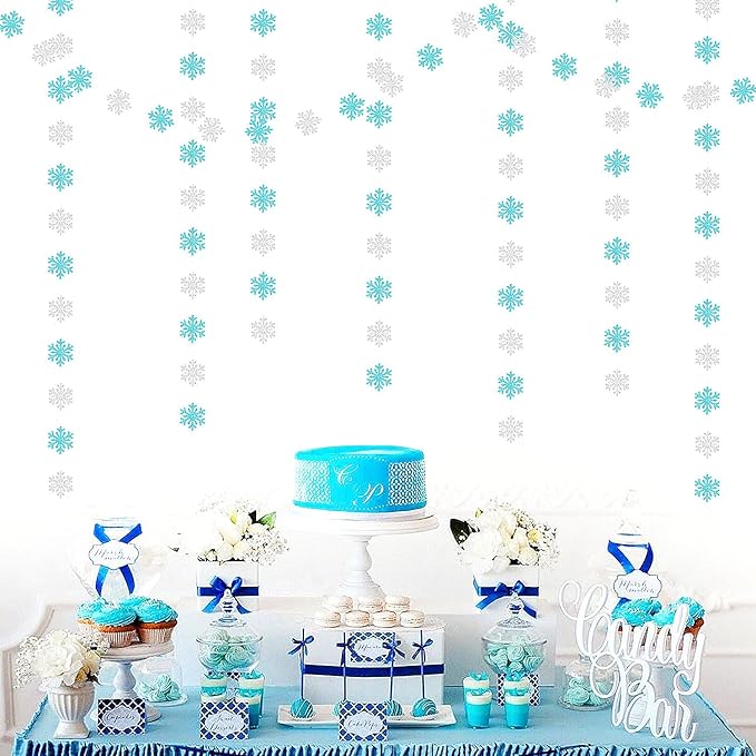 Snowflake-Snow Teal-Silver Christmas Party-Decoration Garland - 52ft Turquoise - Image 6