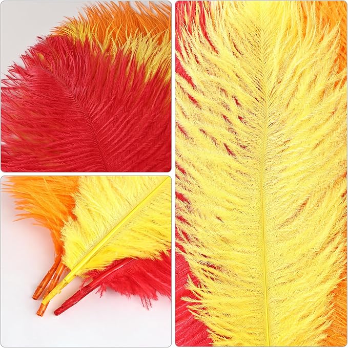 THARAHT Red Orange Yellow Ostrich Feathers 24pcs Natural Bulk 8-10Inch 20cm-25cm - Image 3