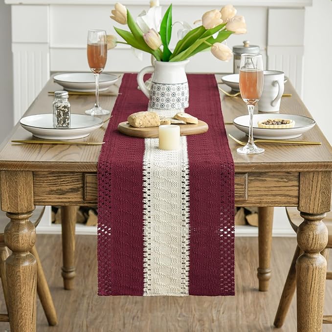 Artoid Mode Red Farmhouse Rustic Table Runner, Seasonal Hollow Kitchen Dining - Image 2