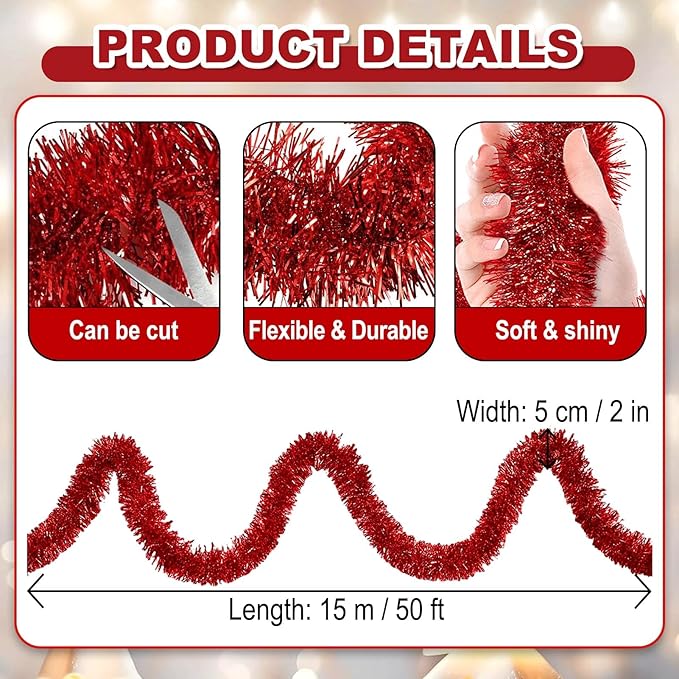 50 Feet Christmas Foil Fringe Banner Metallic Tassle Garland Metallic Backdrop - Image 2