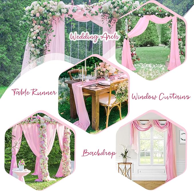 PARTISKY 10x7ft Pink Chiffon Backdrop Curtains, Wrinkle-Free Sheer Fabric Photo - Image 2