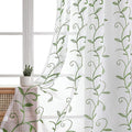 VISIONTEX Embroidered Green Sheer Voile Curtains, Leaves Embroidery Faux Linen by VISIONTEX