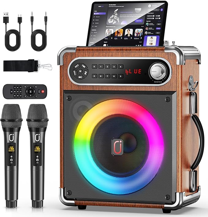 Karaoke Machine with 2 Wireless Microphones, 【Upgraded 6.5"Woofer & by JAUYXIAN
