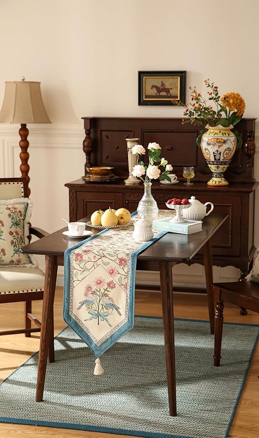 patdrea Designer French Elegant Wild Flowers Velvet Table Runner 87 Inch Long - Image 8