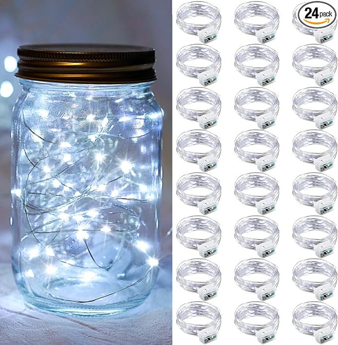24 Pack White Fairy Lights 7Ft 20 LED Twinkle String Lights 3 Modes Battery by chzk