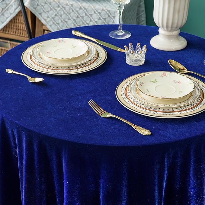 Velvet Tablecloth Luxurious Solid Round Table Cloth, Oblong Retro Farmhouse - Image 8