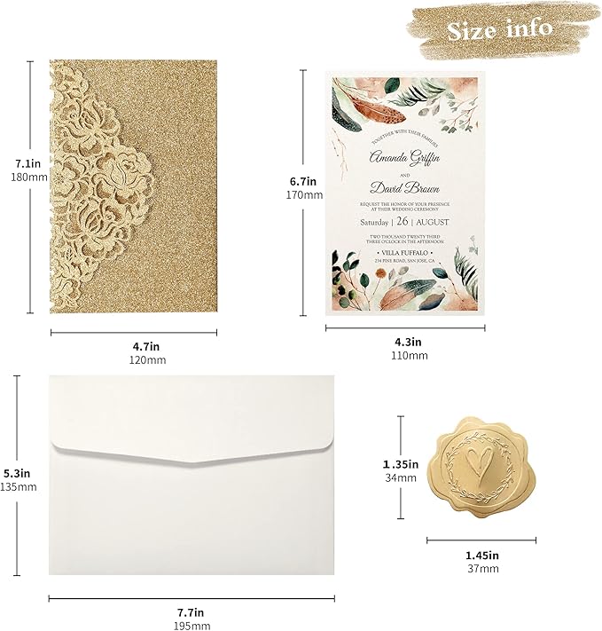 DORIS HOME 50pcs Laser Cut Wedding Invitations - Image 2