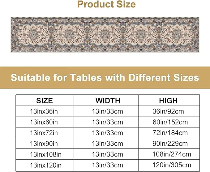 Boho Bohemia Style Table Runner, Vintage Blue Teal Gold Retro Flower Rustic - Image 2