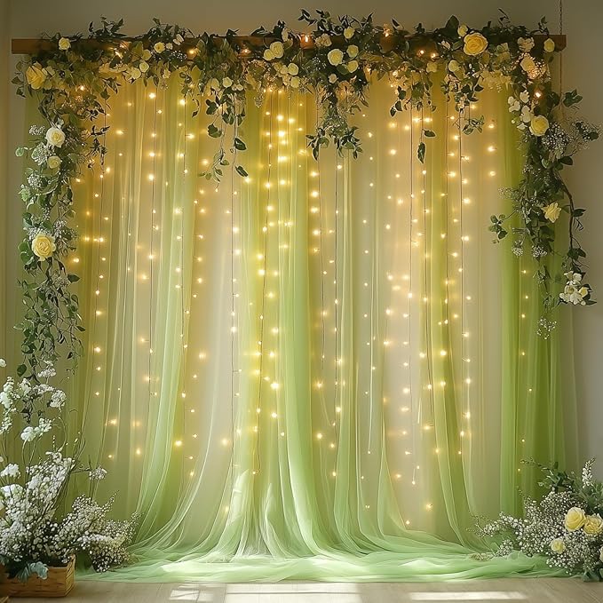 Sage Green Tulle Backdrop Curtain by Unknown