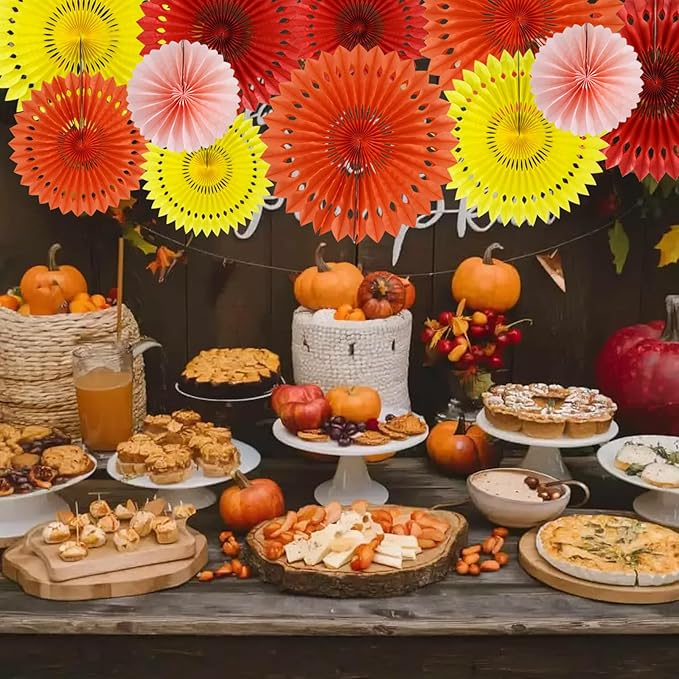 BEISHIDA Fall Orange Hanging Honeycomb Round Paper Fans Decoration Set - Image 5