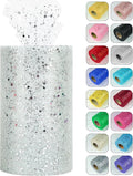 Glitter Tulle Rolls, 6” by 50 Yards Sparkling Tulle Spool Ribbon Sequin Tulle by Miegecha