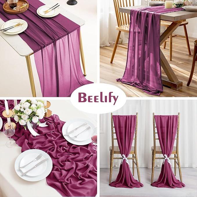 2 Pack 10 Ft Chiffon Table Runner Fuchsia Gauze Long Table Runners 27x120 - Image 3