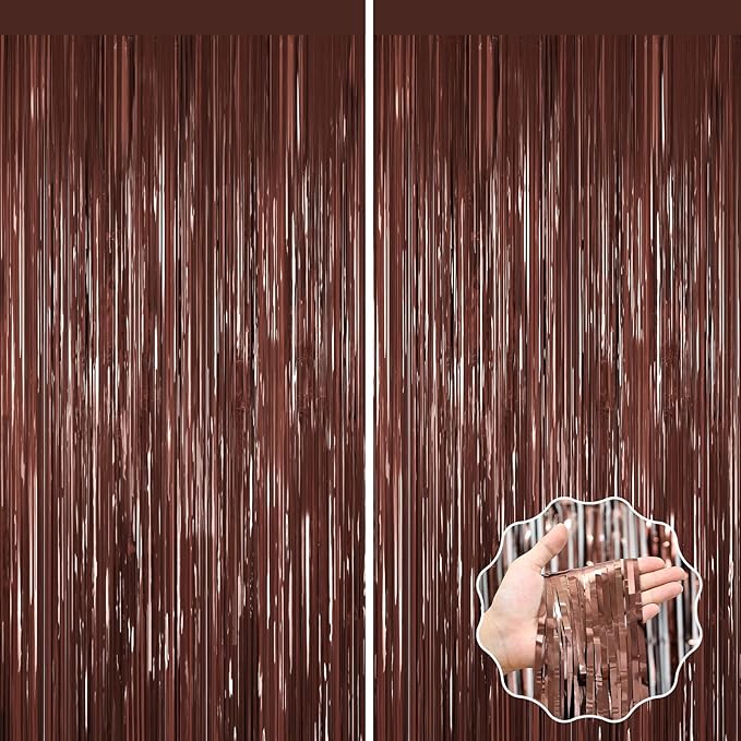 Coffee Brown Metallic Tinsel Backdrop Foil Fringe Curtains 2Packs Door by forlvwoon